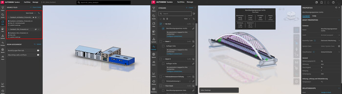 Architekturmodell (links) und Brückenmodell in Autodesk® Tandem®